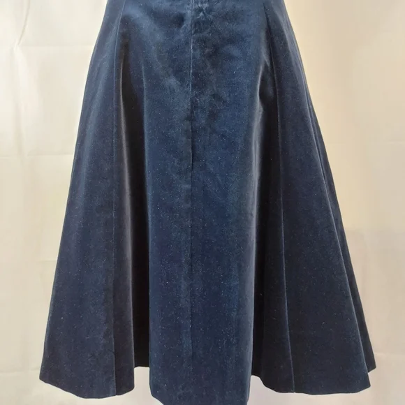 Vintage Gina Bacconi Velvet Dress Off Shoulder Fit & Flare Size 12 Navy Occasion - Picture 3 of 14